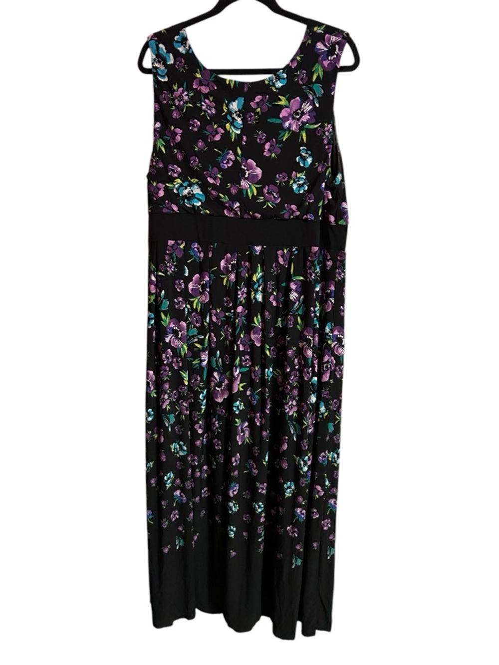 Women within Black Sleeveless Maxi Dress with Purple & Teal Floral Print - Picture 4 of 7